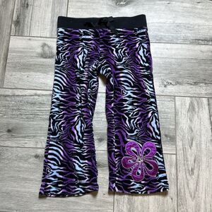 Flap Doodles Toddler Girls Zebra-Print Flower Embroidered Pants Purple Size 2T